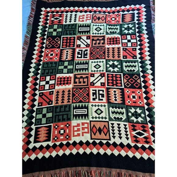 VTG Crown Crafts Throw Blanket Southwestern Geometric Quilt Block 42x56” - Picture 1 of 9